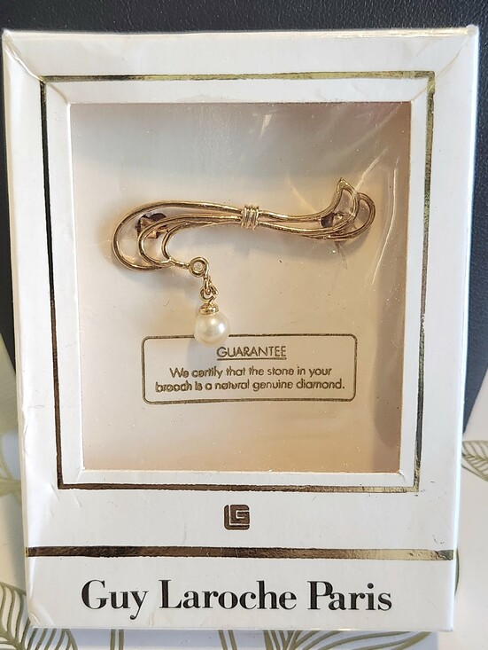 Guy Laroche Jewelry - Guy Laroche Paris Diamond & Faux Pearl Brooch